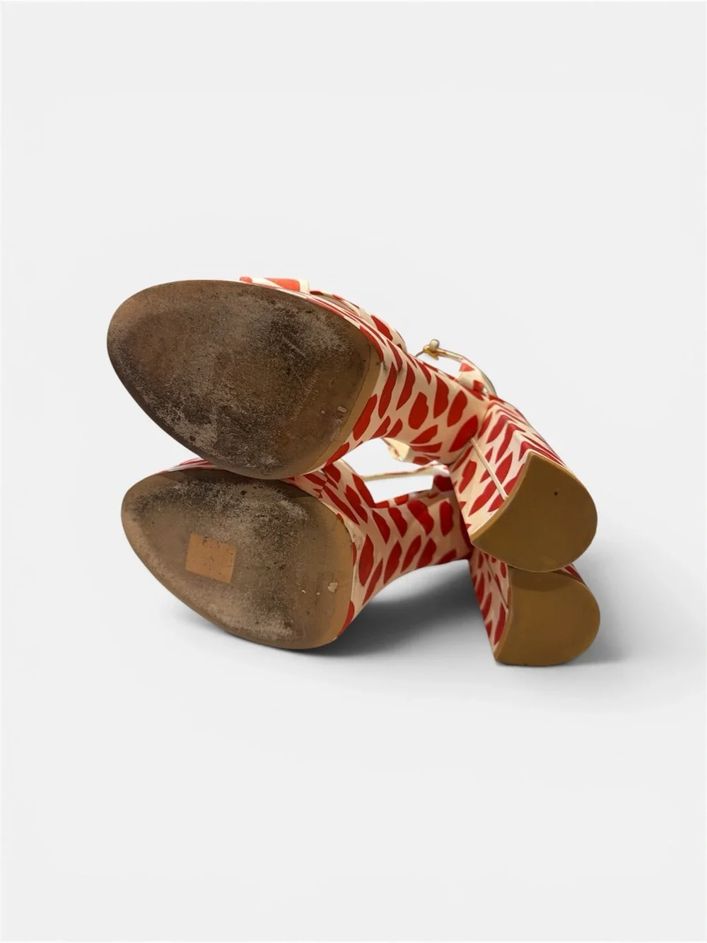 Saint Laurent Cream and Red Knotted Platform Lip print Silk Sandals